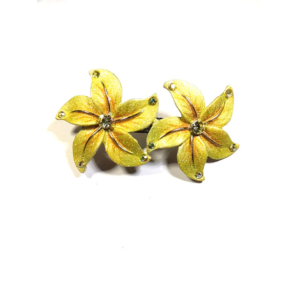 Hair Barrette Tension Clip Yellow Flower Glitter Shiny Clear Rhinestone Wedding - Picture 2 of 11